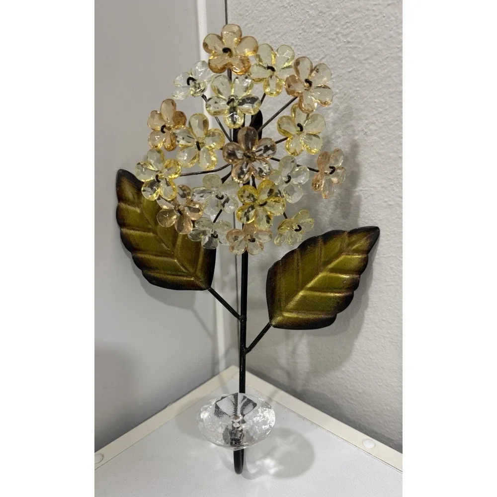 Pier 1 Vintage Metal Gold Floral Wall Robe Hook Crystal Hydrangeas Wall Decor